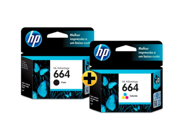 Cartucho HP 664 preto Original (F6V29AB) + Cartucho HP 664 colorido Original (F6V28AB) CX 1 UN