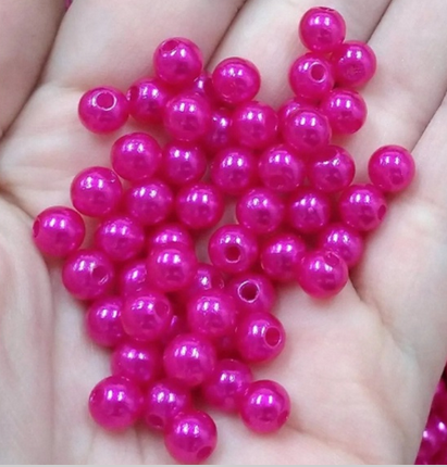 100 Pérolas 6mm ABS Inteira Com Furo 10g fuschia